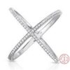 2ca6522eec9f7dc7 Handmade S Sier Criss X Cross Rings, thin AAAAA Zircon rings,women wedding Micro Pave Ring
