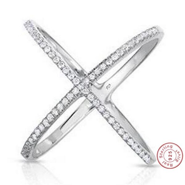 2ca6522eec9f7dc7 Handmade S Sier Criss X Cross Rings, thin AAAAA Zircon rings,women wedding Micro Pave Ring