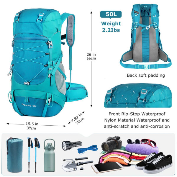 2cb15df4417197e8 WESTTUNE 50L Hiking Backpack with Rain Cover Multifunctional Mountaineering Bag Outdoor Rucksack for Travel Trekking Camping