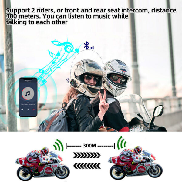2cc18e3675e7ed0c 1/2x Music Interphone Bluetooth 5.3 Motorcycle Helmet Intercom Headset Waterproof 300m Intercomunicador Speaker Earphone
