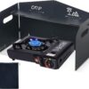 2cdae929d63dd4c4 4 Plates Camping Stove Windscreen Metal Wind Blocker Folding Stove Windshield with Storage Bag Stove Wind Screen for Outdoor Camping Accessories for Camping, Hiking, Cooking, Picnic (Model 1)