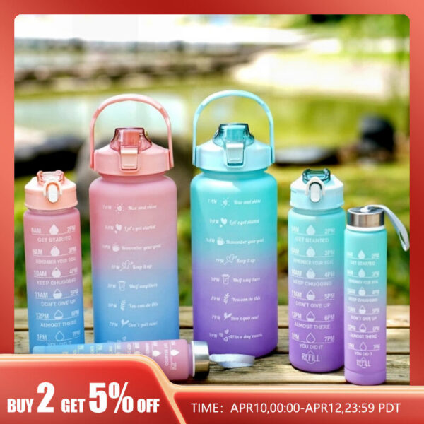 2cecc2570ee98cc1 3Pcs Gradient Plastic Set Large Capacity Sports Water Bottle Outdoor Travel Gym Fiess Jugs Student Portable Cup WIth Straw