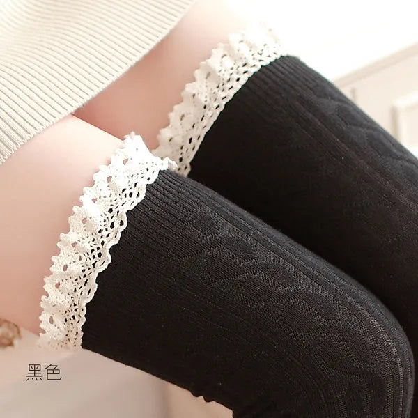 5 Colors Thigh Girls Lace Winter Warm Socks Women Sexy Stocking Medias Pantyhose Stockings Knee High