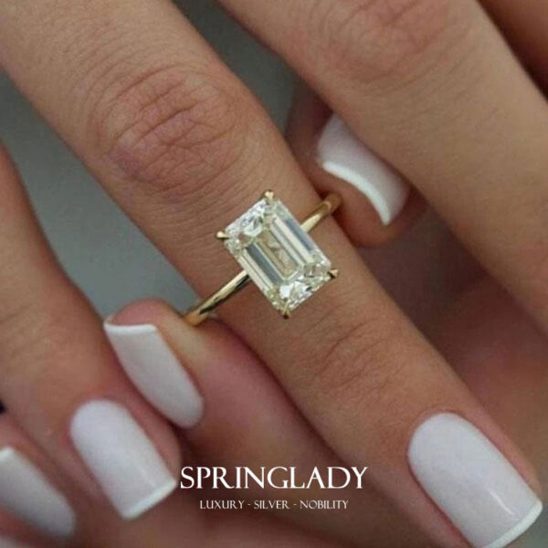 2d0d9c65cf312154 SpringLady Sterling Sier 8*10mm Emerald Cut Four-claw White High Carbon Diamond Ring Women's Fine Jewelry Accessories