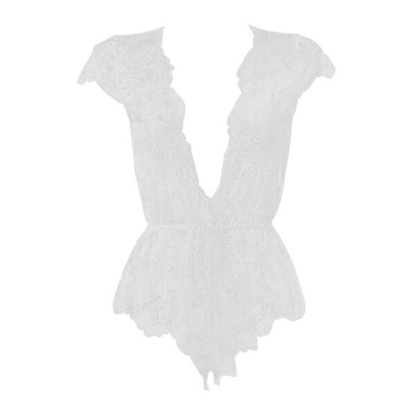 Anyou Womens Lingerie V-Neck Lace Bodysuit Mini Babydoll Featuring Plunging Eyelash Size XS-XXL