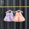 Summer Baby Girl Birthday Party Princess Mesh Evening Dresses Sweet Solid Color Bow Knot Sleeveless Lightweight Children Clothes
