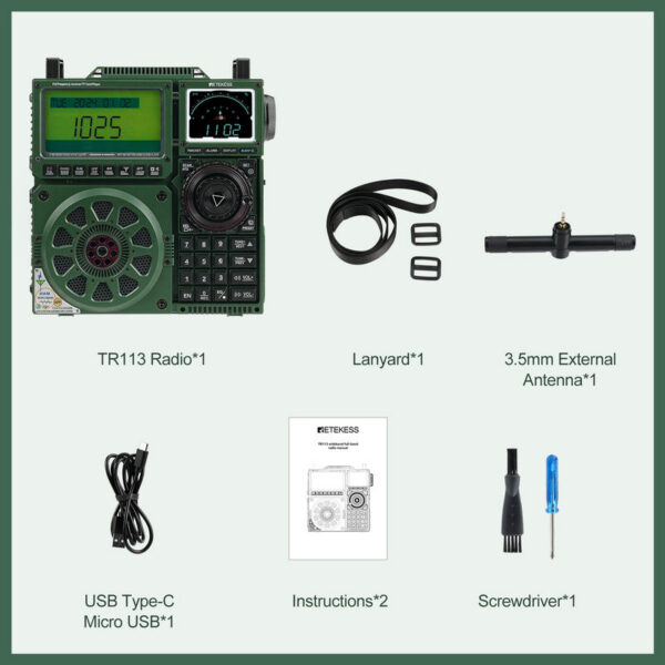 Retekess TR113 Portable Flagship Fever Receiver Full Band Ham Amateur Shortwave Antenna Radio VHF UHF SSB For Gift
