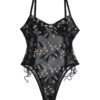 2d423e9e7d97d468 Lilosy Women Sexy Lace Up Floral Embroidered Teddy Lingerie Bodysuit Top Mesh Sheer One Piece