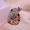sier new creative diamond-studded rice ear flower rattan ladies white zircon ring party birthday jewelry gift