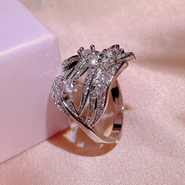 sier new creative diamond-studded rice ear flower rattan ladies white zircon ring party birthday jewelry gift