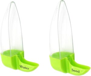 Birds Water Dispenser for Cage, Parakeet Feeder and Drinker Set, Plastic Seed & Water Dispenser, Automatic Bird Cage Water Feeder for Parrot Canaries Finches Budgie, 12 Days Capacity（4.05oz）