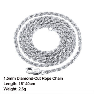 2d5f2fac4f45f227 Effie Queen Italian 1.2mm1.5mm 1.7mm Diamond-Cut Rope Chain Necklace 40cm-60cm 100% Sier Woman Man Jewelry Gift DSC29