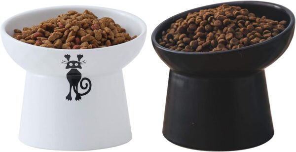 2d6fd77ca165aa00 TAMAYKIM Tilted Ceramic Raised Cat Bowls, 8 OZ Food and Water Bowls Set for Kitty, Porcelain Elevated Stress Free Feeding Pet Dish, Dishwasher and Microwave Safe, 2 Pack (White & Grey)