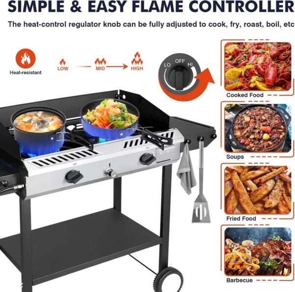 2d8f760d63e866c1 Llamaviva 2 Burner Outdoor Gas Burner with Side Shelves, Auto-ignition & Regulator, 150,000 BTU Propane Outdoor Stoves for Cooking, Camping&BBQ Cookouts