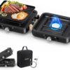OGERY 2-Burner Foldable Camping Stove with Griddle (Textured & Smooth) and Carrying Bag, Portable Propane Camp Stove with 2 Adjustable Burners & Piezo Ignition, for Camping Tailgating Essentials Gear