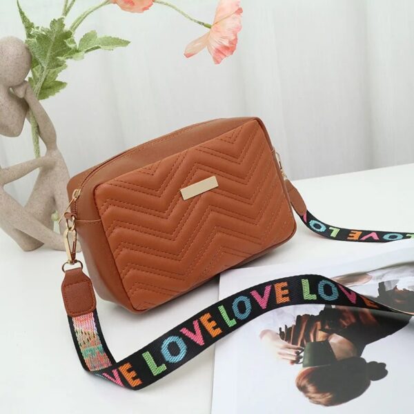Rilibegan Embroidered Camera PU Material Casual Small Square Versatile Single Bag Printed Shoulder Strap