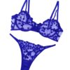 Lilosy Sexy Underwire Cute Push Up Strappy Embroidered Mesh Sheer Lingerie Set See Through Panty Bra