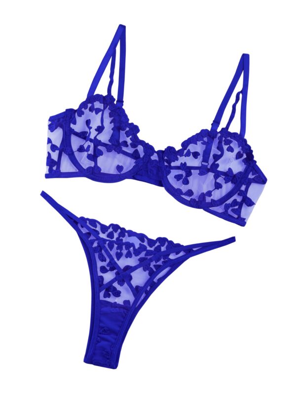 Lilosy Sexy Underwire Cute Push Up Strappy Embroidered Mesh Sheer Lingerie Set See Through Panty Bra