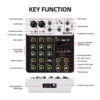 V4 Interface with Bluetooth USB Recording Computer 48V Phantom Power Delay Replay Effects, 4-Channel Audio Mixer
