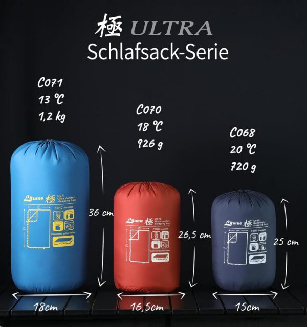 Litume Kompakter Schlafsack 20°C-10°C, 1.6 lbs, Leichter Tragbarer Kombinierbarer Schlafsack für Erwachsene, Rucksackreisen, Camping, Wandern, Reisen, 3 Jahreszeiten, Samtgefüttert