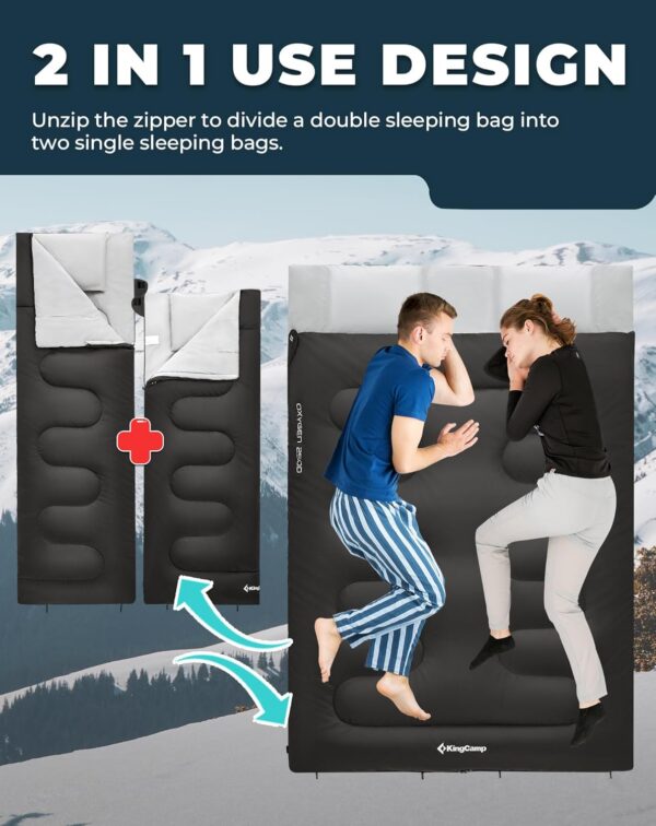 KingCamp Double Sleeping Bag Oxygen with 2 Pillows Queen Size & Extra-Large Rectangular Sleeping Bags for Adults 4 Seasons Waterproof Envelope Sleeping Bag for Camping Festivals Hiking Indoor Outdoor