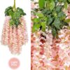 U'Artlines 12 Pack (Total 43.2 Feet) Artificial Fake Wisteria Vine Rattan Hanging Garland Silk Flowers String Home Party Wedding Decor (12, Pink)