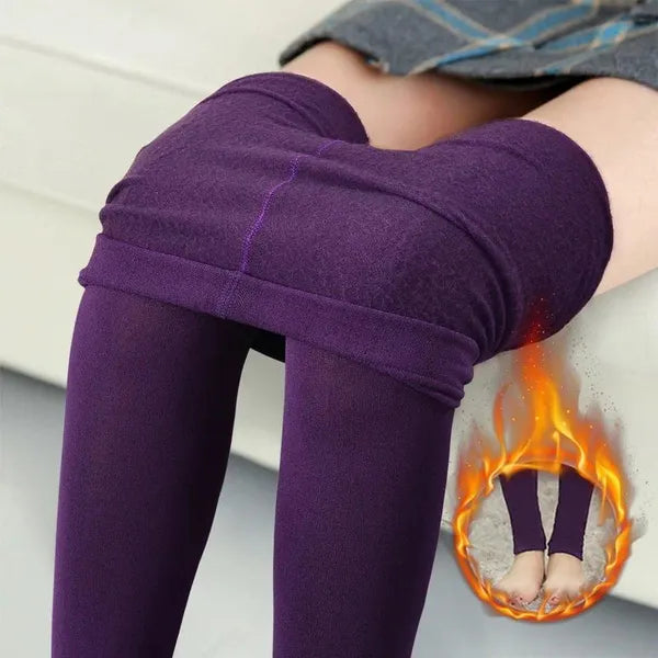 2de93a9ed2182e3a Women Socks Winter Thermal Pantyhose Solid Color Insulated Legging High Waist Elastic Fleece Tights Slim Warm Sock Pants Out Wear