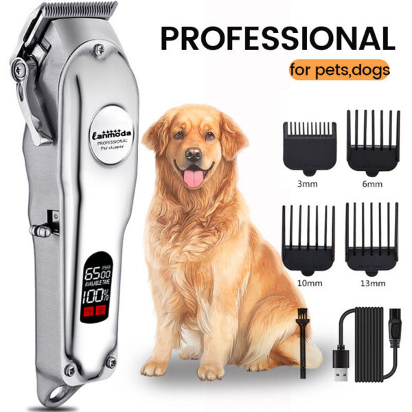 Professional Dog Hair Clipper All Metal Rechargeable Pet Trimmer Cat Shaver Cutting hine Puppy Grooming Haircut Low Noice
