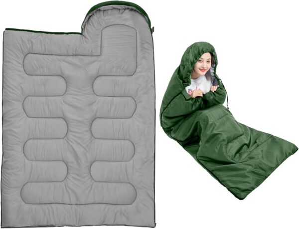 Sleeping Bag With Hood, 3 Season Waterproof Warm Lightweight Rectangular Envelope Camping Sleeping Bag for Adults Camping, Hiking, Backpacking, Traveling, Outdoor & Indoor Activities