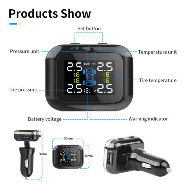2df38691c6b22a89 Car Cigarette Lighter Wireless Universal TPMS USB Digital tpms Tire Pressure Alarm System 4 External Internal Sensor