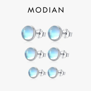 2e25b903f78fce4f Modian 925 Sterling Silver Round Exquisite Moonstone 4 5 6 MM Stud Earrings Platinum Plated Charm Ear Studs For Women Jewelry