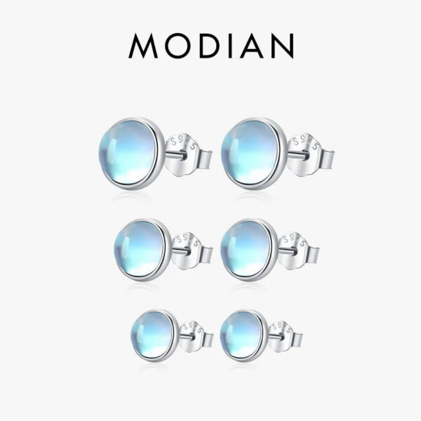 2e25b903f78fce4f Modian 925 Sterling Silver Round Exquisite Moonstone 4 5 6 MM Stud Earrings Platinum Plated Charm Ear Studs For Women Jewelry