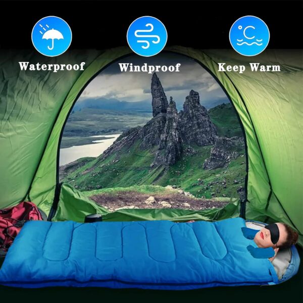 Schlafsack Outdoor,Blauer Tragbarer Schlafsack 4 Jahreszeiten 210 * 75cm, mit Kissen und Augenmaske und Ohrstöpsel, Geeignet Schlafsack Erwachsene und Kinder für Camping, Strand und Wandern