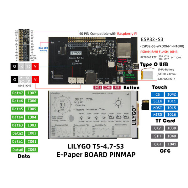LILYGO® T5 4.7 Inch E-paper V2.3 ESP32-S3 Development Driver Board Display Module Support Trduino Compatible Raspberry Pi