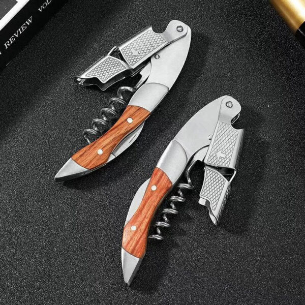 2e8808c67bfc4653 1pc Stainless Steel Wood Handle Professional Wine Opener Portable Screw Corkscrew Multifunction Beer Cap Bottle