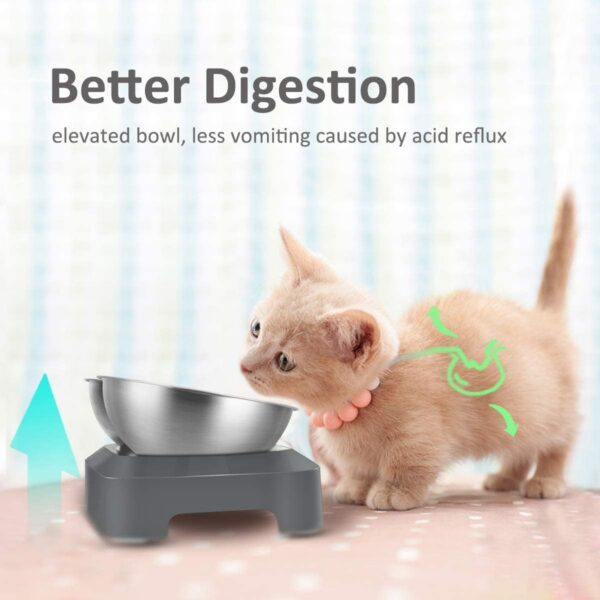 2e8a67c8a134ae66 Stainless Steel Cat Food Bowl, 15-Angle, Ergonomic Design Reduces Vomiting
