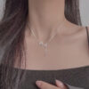 Sterling Sier Hollow Heart Necklace Sparkling Diamond Tassel Pendant Women's Clavicle Chain Wedding Jewelry Accessories