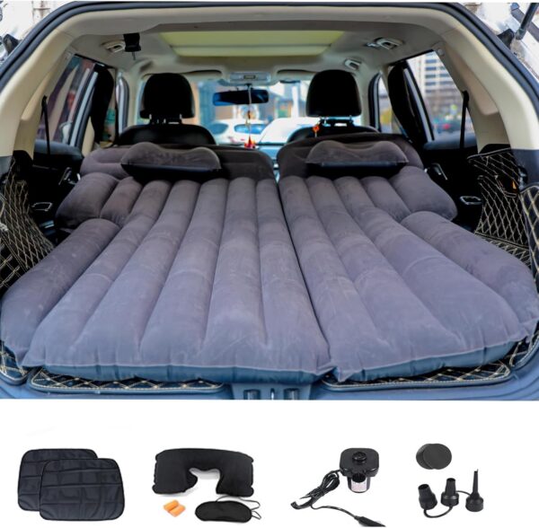 Inflatable SUV Air Mattress 3 in 1 Thickened Flocking Inflatable Car Camping Travel Air Mattress with 2 Pillows & Air Pump,Portable Car Sleeping Bed for SUV|MPV|Minivan