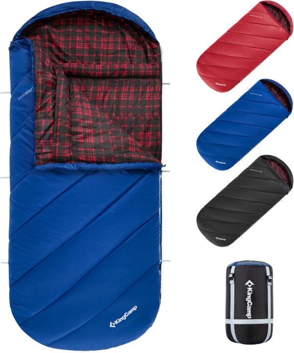 2eb8b660a8e13be3 KingCamp XXL Sleeping Bag for Adults 3-4 Season Large Wide Flannel Liner Single Warm Waterproof Lightweight for Camping Hiking Backpacking Outdoor with Compression Sack