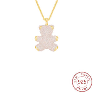 2ebf1d1ff15ccf52 New Sier 3D Full Diamond Teddy Bear Necklace