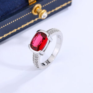 2024 NEW Fashion Princess Cut Oval Ruby Full Diamond Couple Ring for Women Zircon Anniversary Gift Party Jewelry Sier Rings