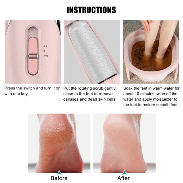 Electric Foot File Grinder Set Dead Skin Dry Callus Remover Rechargeable Feet Pedicure Tool with 2 Removable Roller Heads