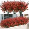 8 Bundles Outdoor Artificial Lavender Fake Flowers UV Resistant Shrubs, Faux Plastic Greenery for Indoor Outside Hanging Plants Garden Porch Window Box Wedding Farmhouse Decor (Orange Red)
