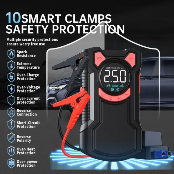 5-in-1 Jump Starter with Air Pump 3000A Peak Starter Box 150PSI Battery Pack with Digital Tire Inflator Car Battery Jump Starter