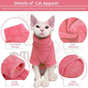 Turtleneck Sweater Coat Winter Warm Hairless Clothes Soft Fluff Pullover Shirt for Maine-Coon Cat Chihuahua Pet Clothing