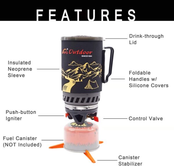 APG 1.4-Liter Camping Stove Cooking System Propane Butane Burner Outdoor Hiking Backpacking Camp Gas Stove Fast Boil Fuel Efficient Flash Cooking