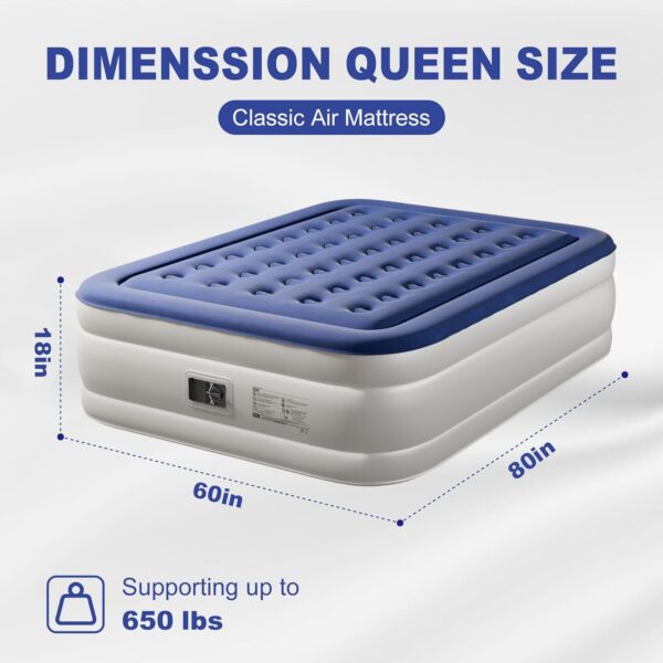 Bonnlo Twin/Queen Air Mattress with Built-in Pump 18" Raised Blow Up Mattress Soft Flocked Top Leakproof Inflatable Bed with Carry Bag for Outdoor & Indoor Use Camping (Blue, Twin)