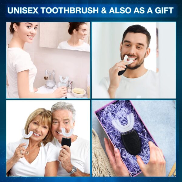Romooa 2 Pieces Ultrasonic Electric Toothbrush Adults U Shaped Automatic Toothbr