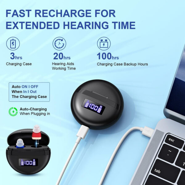 aid Seniors, rechargeable in-ear aids, sound controller for adults hearing loss, Hearing Aid with Charging Case