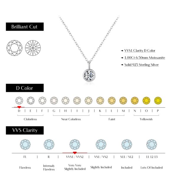 MODIAN 1 Carat D Color Round Bezel Setting Moissanite Pendant Necklace Sier Lab Diamond Women Jewelry With Certificate Box